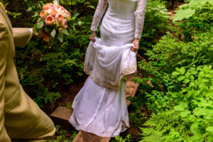 bride and groom in Girdwood at virgin creek falls
