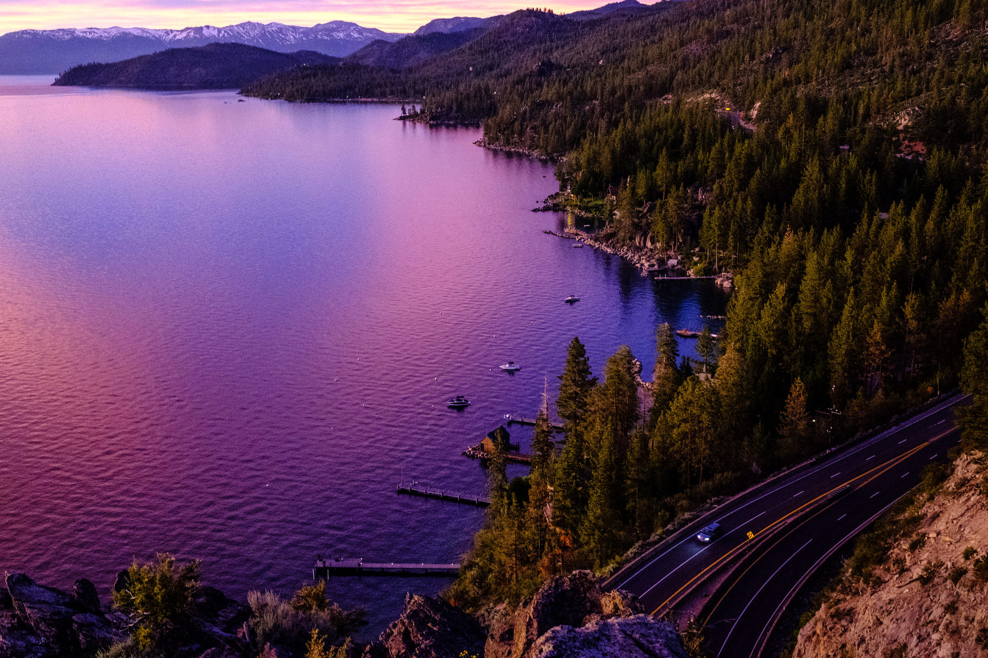 Lake Tahoe sunset from cave rock