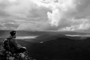 woman meditating on skyline trail in cooper landing alaska