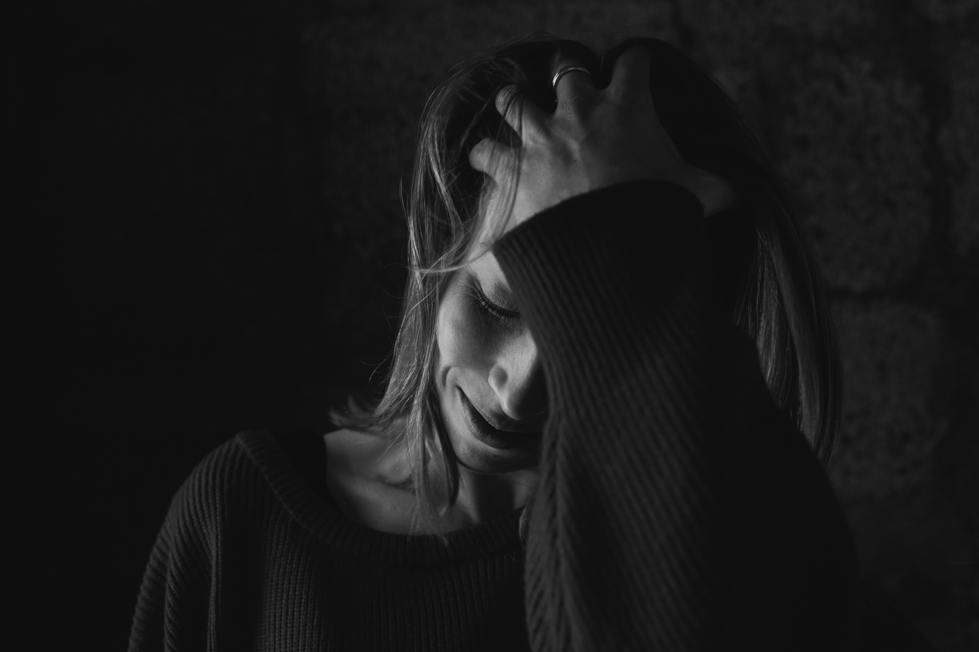 black and white portrait of woman in Iceland