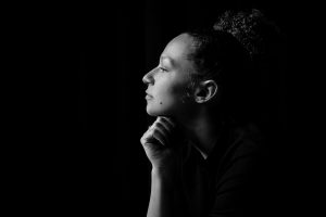 Woman in black and white profile photo