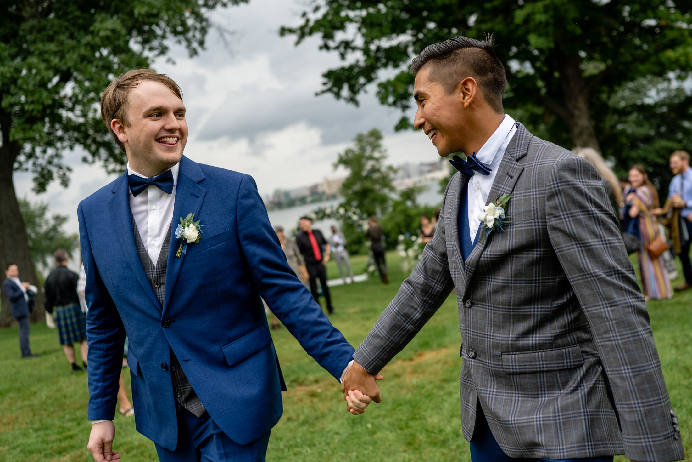 Grooms immediately following their ceremony at Olin Park in Madison Wisconsin