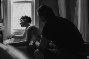 queer Madison birth in black and white